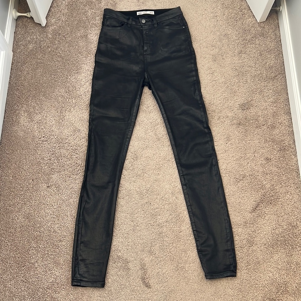 ASOS high rise black coated skinny jeans